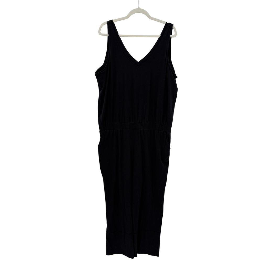 Pact Organic Organic Cotton Sleeveless V-Neck Jumpsuit Black Wide Leg Cropped